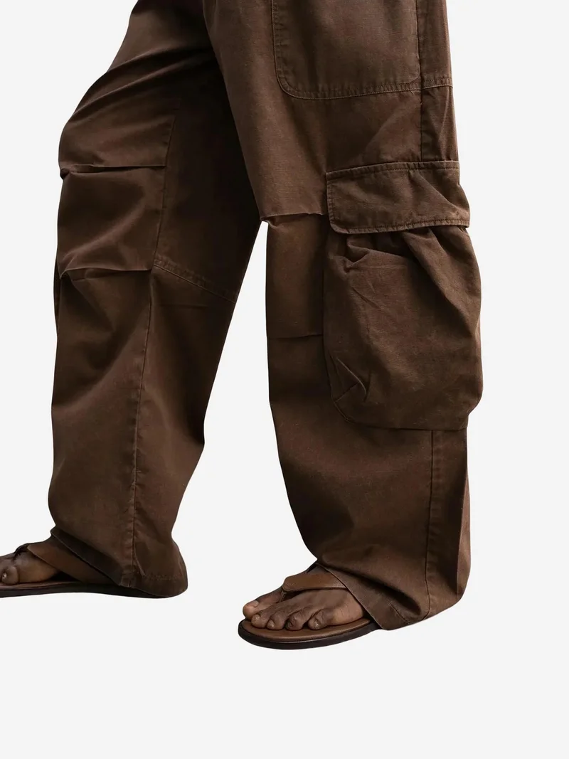 Giesto Beaver Brown GIESTO Wide Leg Cargo Pants for Men | Best Price UAE